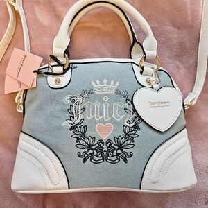 Juicy Couture Denim Heritage Satchel Blue & White with Heart Charm